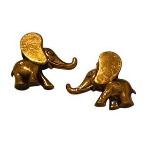 Pair of Vintage Copper Covered 1.5" Metal Trunk Up Elephant Figurine MCM Africa